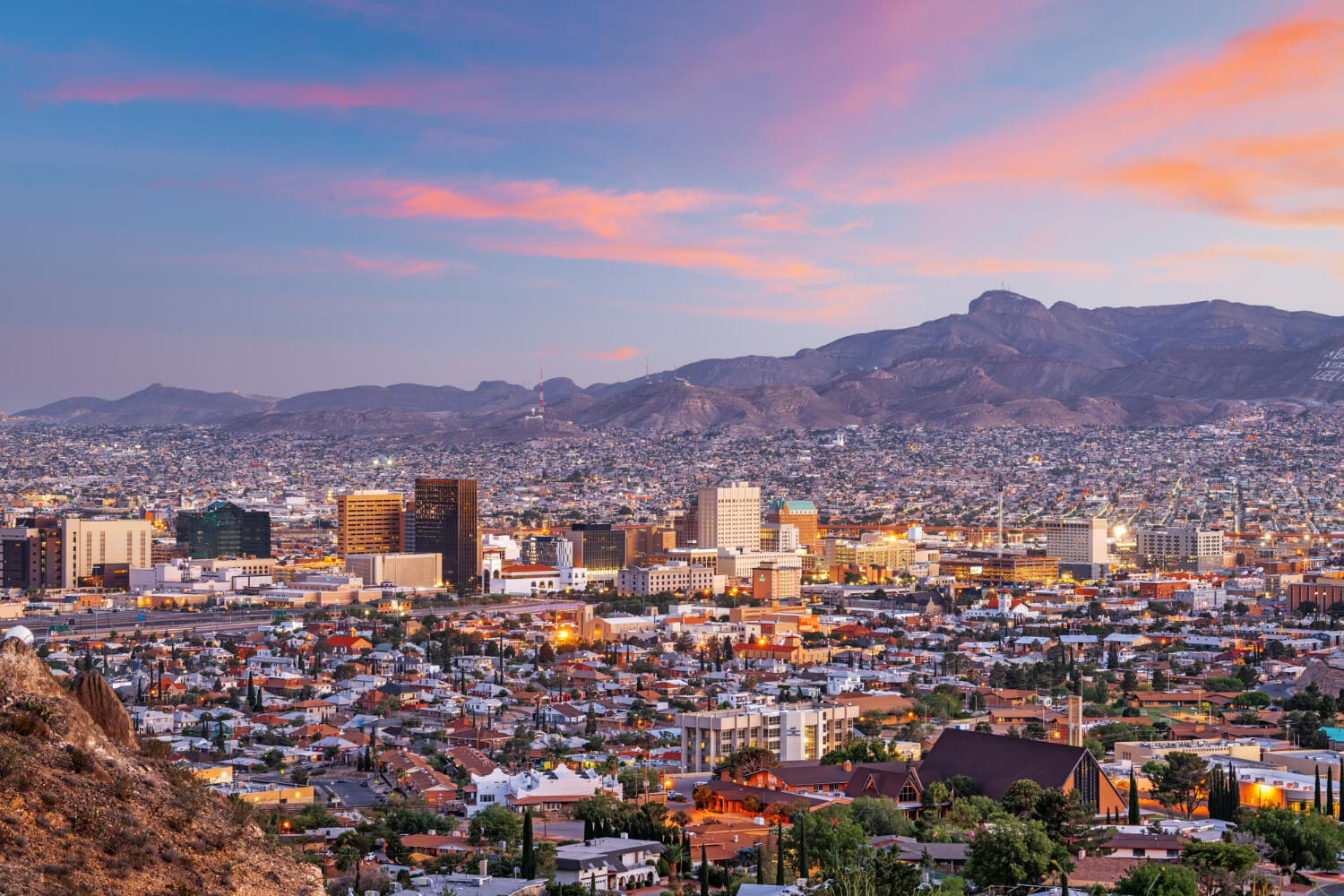 El Paso Texas skyline at sunset representing RMA Law Group legal services in Texas