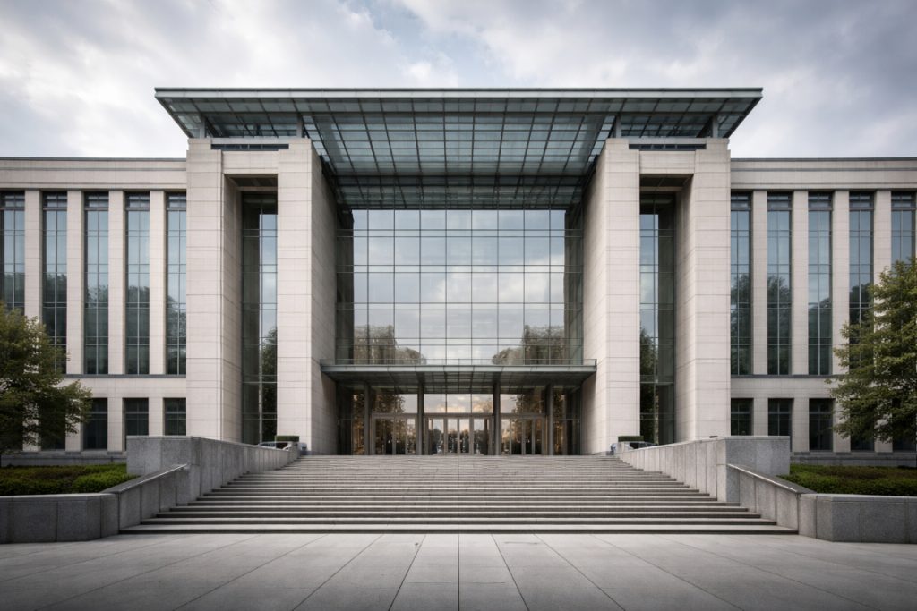 Modern courthouse style building representing RMA Law Group legal services in Texas, Maryland, Massachusetts, and the District of Columbia