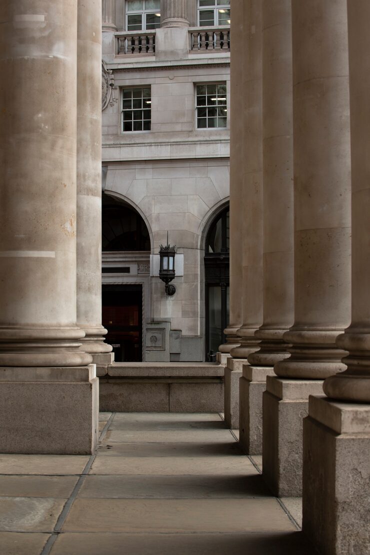 Courthouse columns and walkway representing estate administration and probate services at RMA Law Group